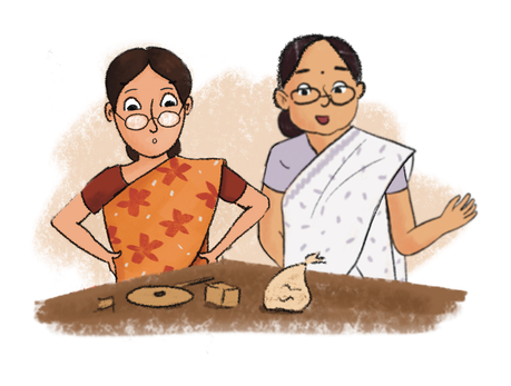 Hand-drawn illustration of two teachers working through a lesson together