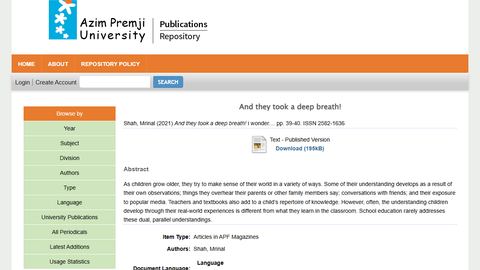The Azim Premji University repository record for the article