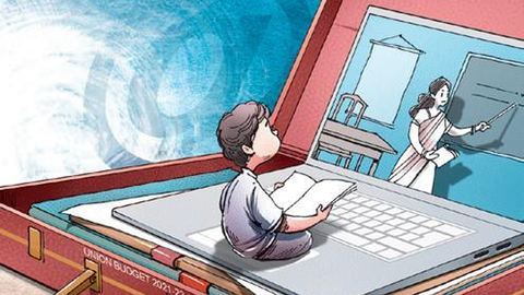 Illustration of a student learning at home, from The New Indian Express article