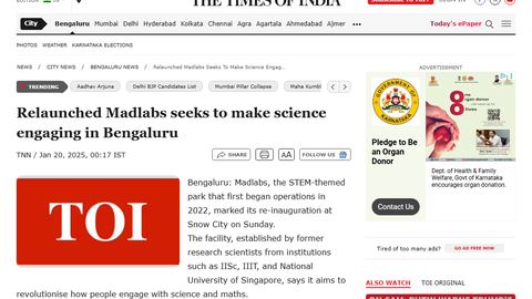 The Times of India article page for the Madlabs relaunch report