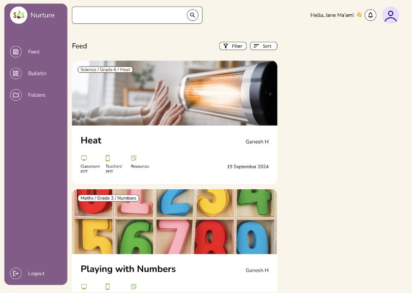 The Nurture teacher app open on a lesson-planning screen