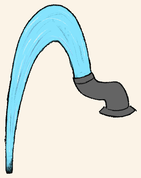 The same tap turned upside down, water arcing up and over like a fountain